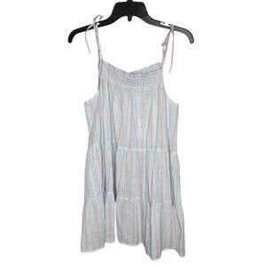 Maeve Anthropologie Blue & Pink Smocked Flowy Coastal Tunic Top Size Medium New